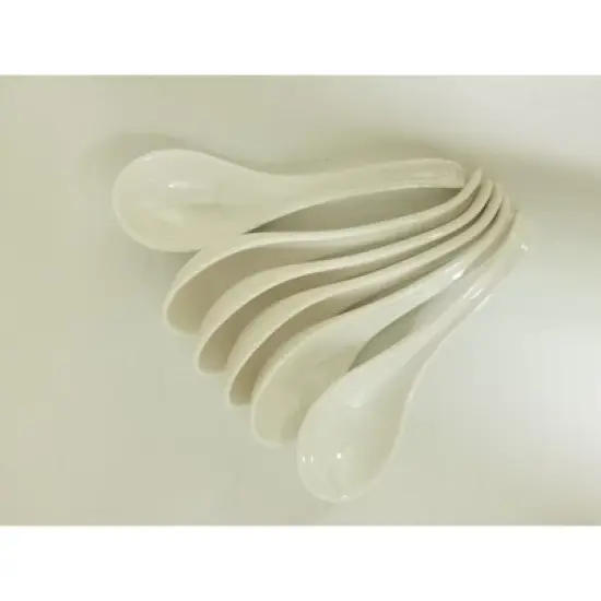 Jiallo Melamine Japanese Soup Spoon set of 6 White Serving Spoons for Ramen Pho Wonton Noodle Dumpling image {3}