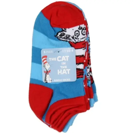 Dr. Seuss Socks Kids Cat In The Hat Thing 1 Thing 2 Low Cut Ankle Socks 5 Pack Multicoloured image {2}