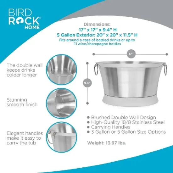 BirdRock Home 19.7Gal Double Wall Round Beverage Tub - Stainless Steel image {2}