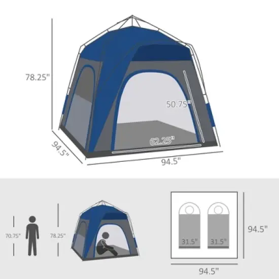 Cesicia Camping Tents fit 4 Person, Pop Up Tent, Family Travel Tent w/ Windows, Doors Carry Bag Included, Blue image {2}