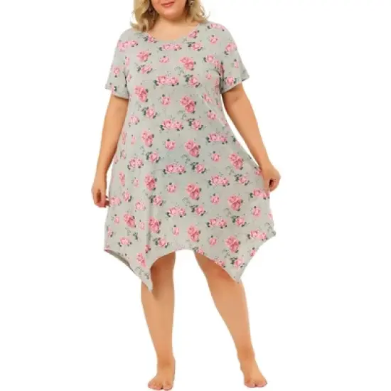 Agnes Orinda Womens Plus size Floral Nightgown Pajama Cute Irregular Sleep Dress image {1}