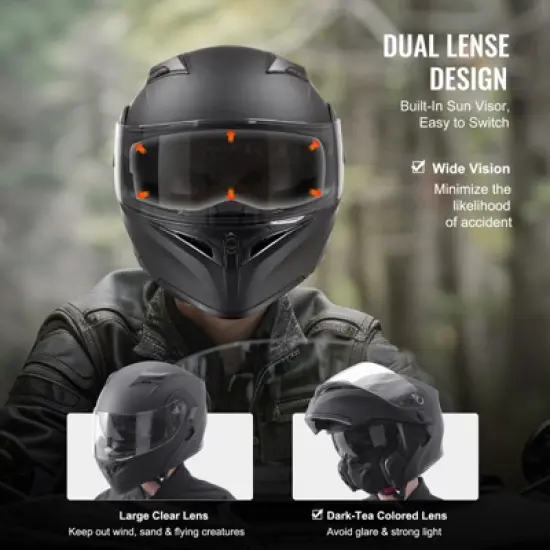 VEVOR Motorcycle Helmet, 22.4-22.8 in,Unmasked, Smart Street ABS & High Density Helmet with Bluetooth Slot & Interchangeable Lens, Black image {4}