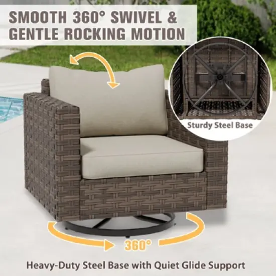 EAGLE PEAK Harbor Haven 3PCS Outdoor Swivel Glider Chairs with Side Table, Thickened Cushions & Deep Seat image {7}