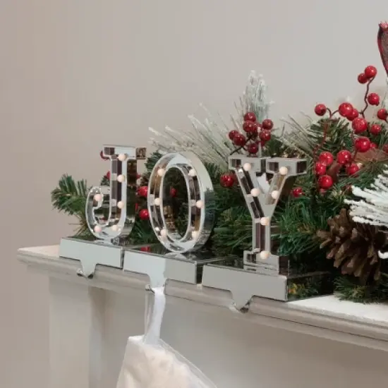 Northlight LED Lighted "JOY" Christmas Stocking Holder - 6.5" - Silver Finish - Set of 3 image {1}