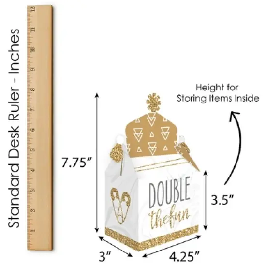 Big Dot of Happiness It's Twins - Treat Box Party Favors - Gold Twins Baby Shower Goodie Gable Boxes - Set of 12 image {5}