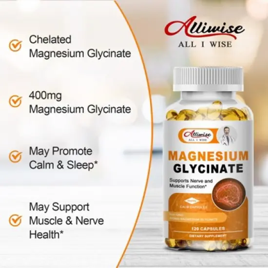 Alliwise Magnesium Glycinate 400mg Dietary Supplements, 120 Capsules image {2}