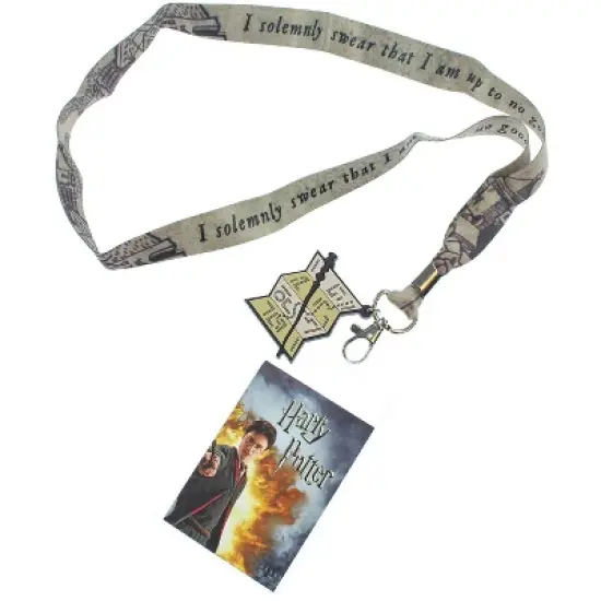 Harry Potter I Solemnly Swear That I Am Up To No Good Lanyard w/ Badge Holder and Marauders Map Rubber Charm image {3}