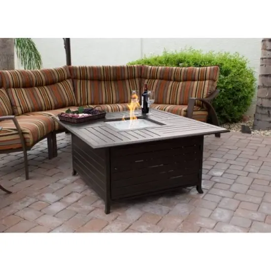Square Slatted Aluminum Fire Pit - Espresso Brown - AZ Patio Heaters image {3}