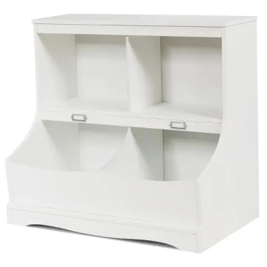 Costway Children's Multi-Functional Bookcase Toy Storage Bin Kids Floor Cabinet GreyWhite image {11}
