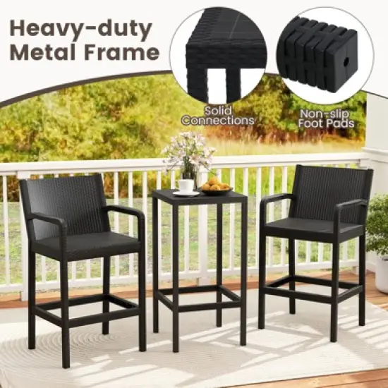 Tangkula 3 Piece Patio Bar Set Bistro Table & Chairs w/ Heavy-Duty Metal Frame image {4}