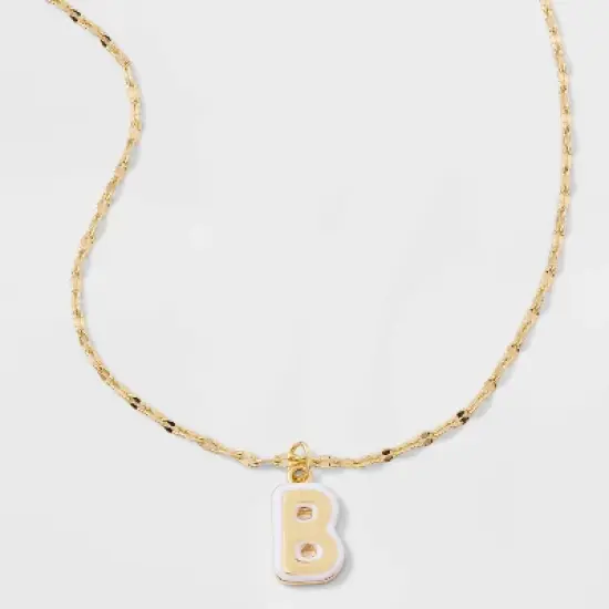 14K Gold Dipped Enamel Initial Pendant Necklace - A New Day&trade; Gold/White image {5}