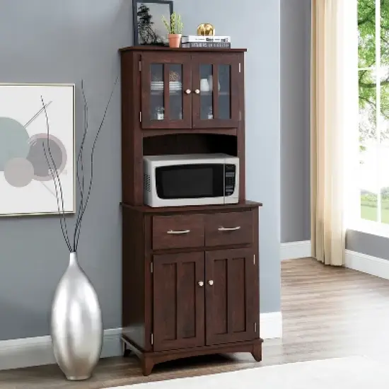 Home Source Microwave Stand with Top and Bottom Cabinets image {6}
