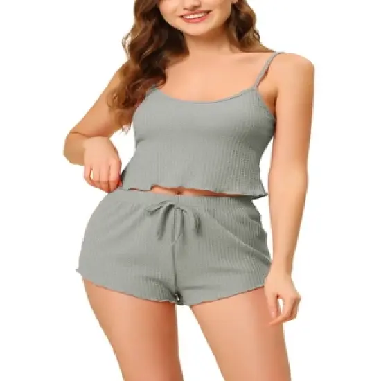 cheibear Womens Sleepwear Pajama Knit Spaghetti Strap Cami Tops Shorts Lounge Pj Set image {1}