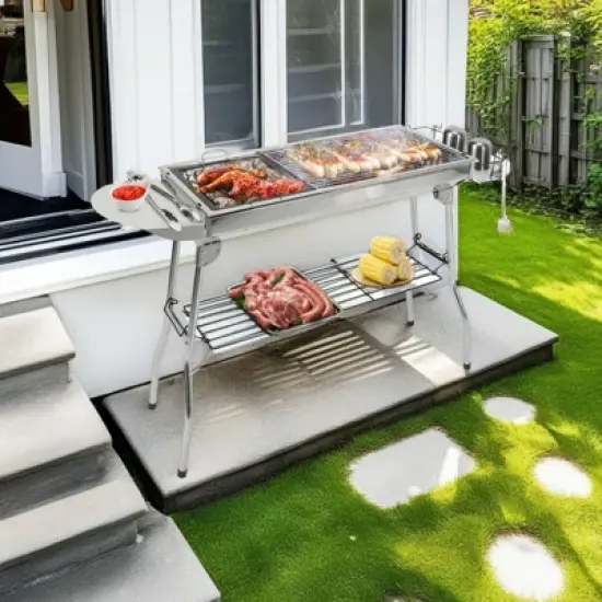 SEVOBAL Outdoor Grills, Griddles and Smokers Foldable Outdoor BBQ Set with Non Stick Pan, Accessories for Camping, Picnics, Silver, 30.3"*11.17"*7.5" image {3}