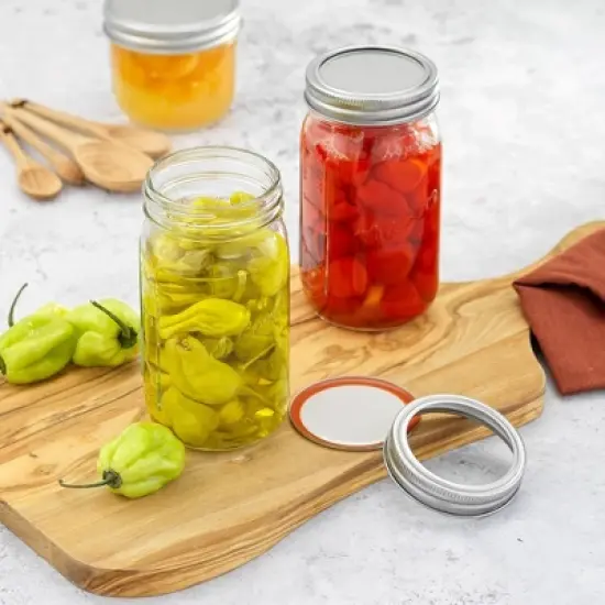 JoyJolt Regular Mason Jars with Airtight Lids, Labels and Measures - 16 oz - Set of 6 image {1}