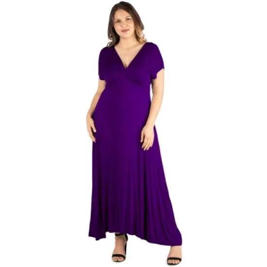 24seven Comfort Apparel Womens Plus Size Empire Waist V Neck Maxi Dress image {5}