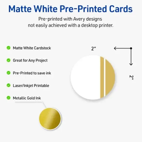 Avery&reg; Cards, 2" Diameter, Double-Dipped Gold Edge, Matte White, 120ct image {1}