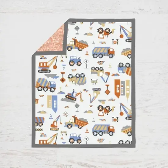 Bacati - Construction Yellow Orange Blue Gray 4 pc Crib Bedding Set with Diaper Caddy image {3}