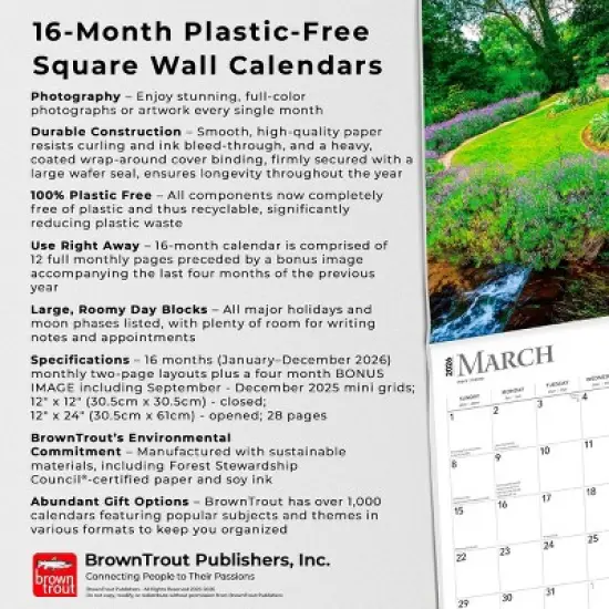 BrownTrout Country Gardens 2026 12"x24" Hanging Square Wall Calendar Plastic-Free image {5}