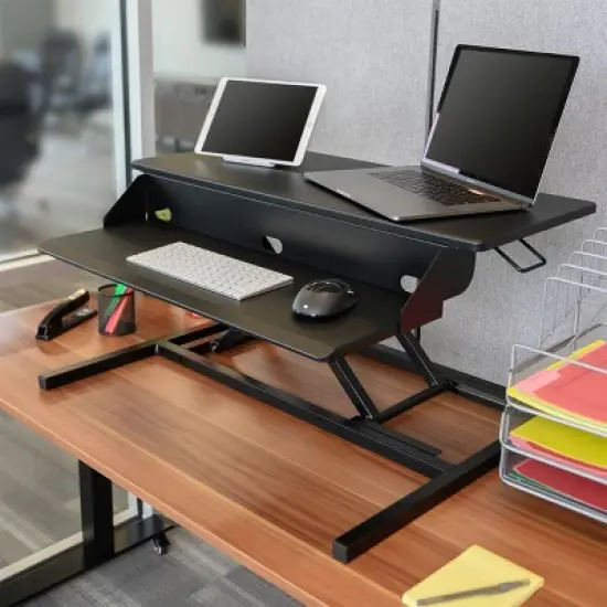 Stand Up Desk Store AirRise Pro Two Tier Standing Desk Converter Monitor Stand with Built-In Keyboard Tray image {2}