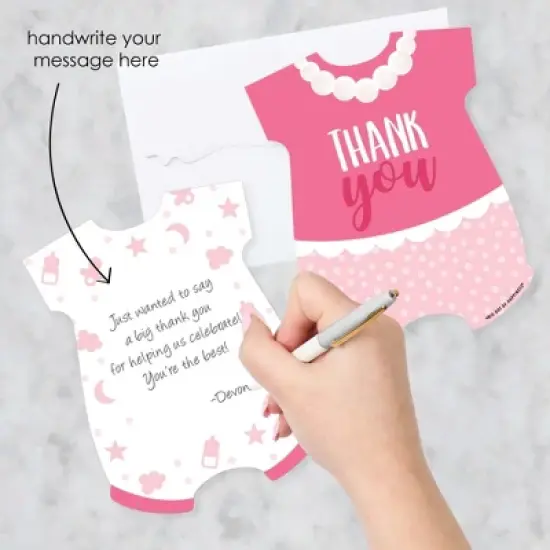 Big Dot of Happiness It's a Girl - Shaped Thank You Cards - Pink Baby Shower Thank You Note Cards with Envelopes - Set of 12 image {1}