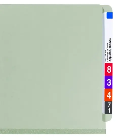 Smead End Tab Pressboard Classification File Folder with SafeSHIELD  Fasteners, 2 Dividers, Gray/Green (26810) image {9}