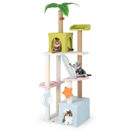 Costway 71&rdquo; Tall Cat Tree Multi-Level Aesthetic Beach-Themed Cat Tower w/ Jute Scratching Posts image {10}