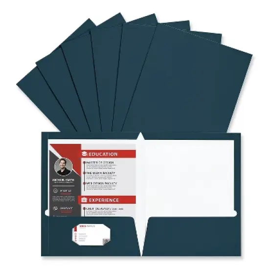 Universal Laminated Two-Pocket Folder Cardboard Paper Navy 11 x 8 1/2 25/Pack 56418 image {3}