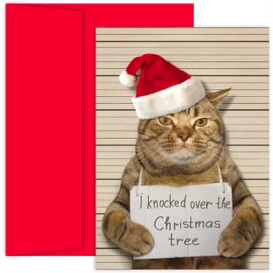 Masterpiece Studios Holiday Collection 18-Count Boxed Christmas Cards with Envelopes, 7.8" x 5.6", Bad Cat (915900) image {1}