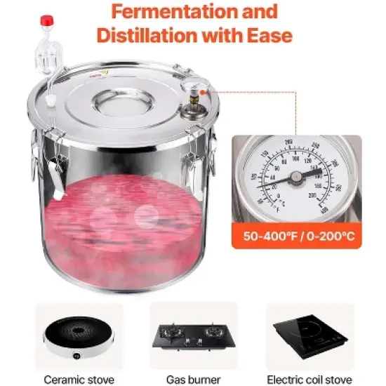 VEVOR Alcohol Still, 8 Gal / 30 L Stainless Steel Water Alcohol Distiller with Copper Coil for Fast Cooling, Dual Condenser Distiller Kit, Silver image {3}