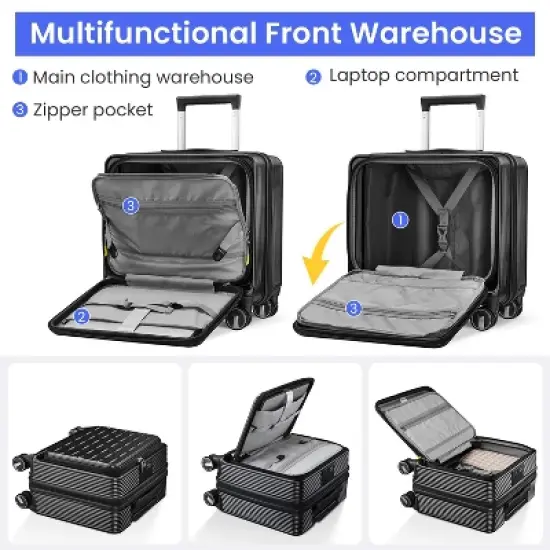 Whisen 18" Hard Shell Carry-On with Front Door, Laptop Layer & TSA Lock image {4}