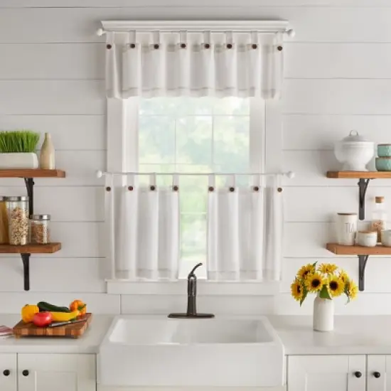 Tucker Solid Button Tab Top Window Kitchen Valance - Elrene Home Fashions image {1}