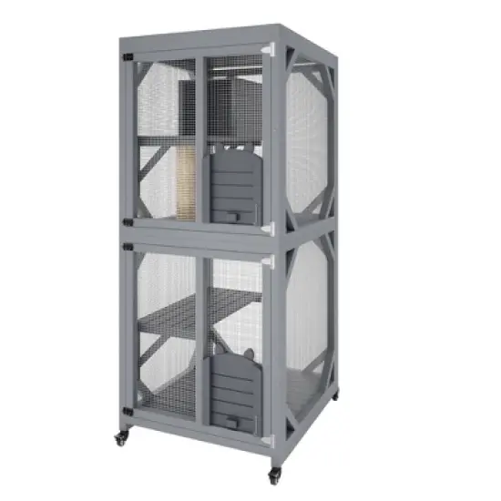 Jojoka Pet 4-Tier Wood Catio Outdoor Window Cat Enclosure, Cat House on Wheels with Scratch Post, Resting Box, Platforms, Sliding Doors, Weatherproof image {8}