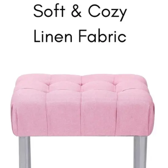 BirdRock Home Rectangular Tufted Pink Foot Stool Ottoman with Silver Legs image {2}