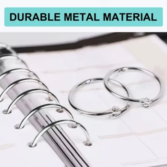 Unique Bargains Staple Book 30mm Outer Diameter Loose Leaf Ring Keychain Metal Binder Clips 1.2" Silver 50 Pcs image {2}