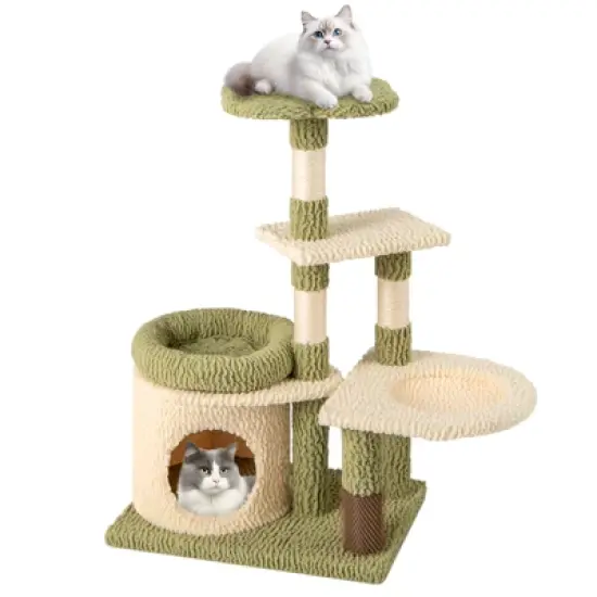 Tangkula Multi-level Cat Tree Cute Cat Tower w/ Top Perch Private Condo Side Basket image {9}