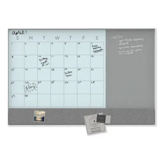 U Brands 3N1 Magnetic Glass Dry Erase Combo Board, 23 x 17, Month View, Gray/White Surface, White Aluminum Frame image {2}
