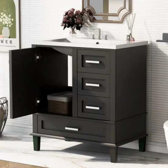 30" Solid Wood Frame Bathroom Vanity with Sink Combo Set, a Soft Closing Door and 3 Drawers image {2}