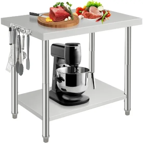 Heavy Duty Stainless Steel Work Table, Adjustable Height Utility Table for Home, Garage, and Restaurant Use image {14}