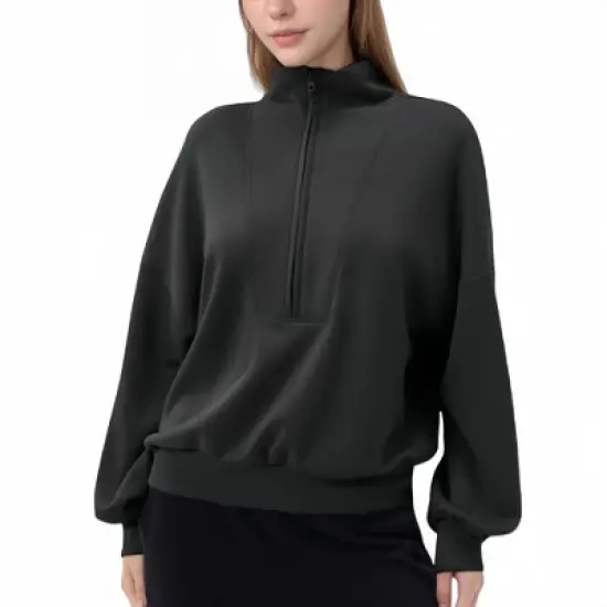Anna-Kaci Active Women's Long Sleeve Woven Half Zip Pullover Top with Stand Collar and Elastic Cuffs image {6}