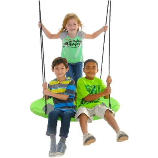 Swinging Monkey Giant 40" Saucer Tree Swing with 2 Way Mountable and Adjustable Rope for Kids Children Ages 5 Years and Up, 400 Pound Capacity Green image {3}