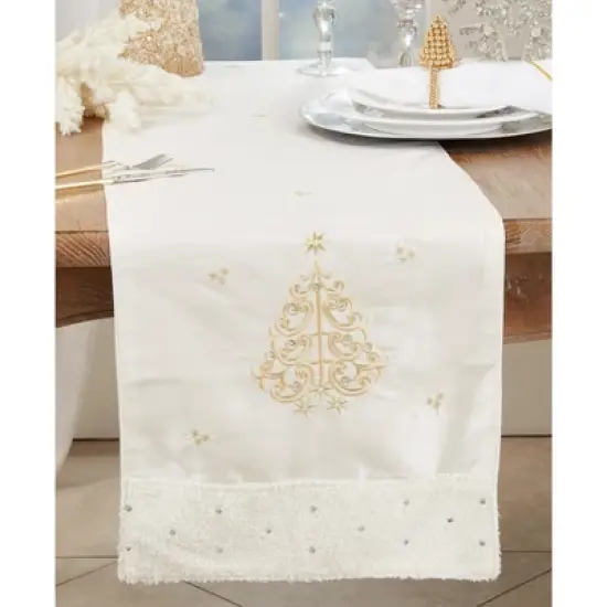 Saro Lifestyle Whimsical Embroidered  Christmas Tree Table Runner, 16"x72", Gold image {2}