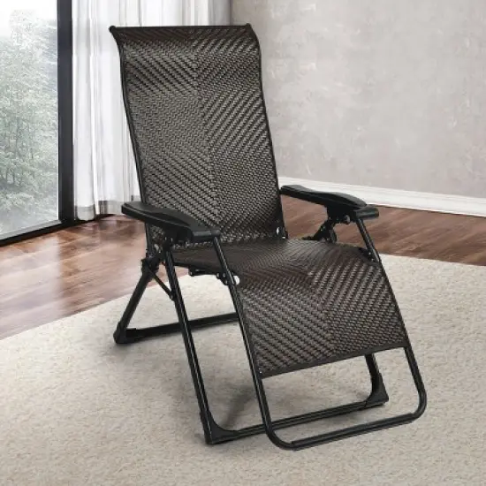 Costway Patio Rattan Zero Gravity Lounge Chair Folding Recliner Adjustable W/Headrest image {2}