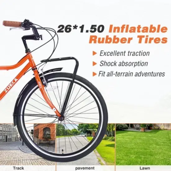 NAYSAYE Bicycle Retro Commute Bike 7 Speed Steel Frame Adult Bike for Daily Riding, Orange, 66.93"*22.05"*37.8" image {3}