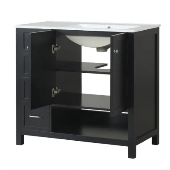 Whisen Bathroom Vanity with Sink, Freestanding Vanity with Drawers, cabinet and Open shelf image {8}