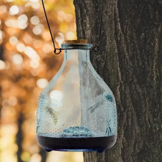 Esterno Blue Glass Wasp Traps, 2pk; Retro Decorative Wasp Catcher Bottles for Garden and Home Use image {1}