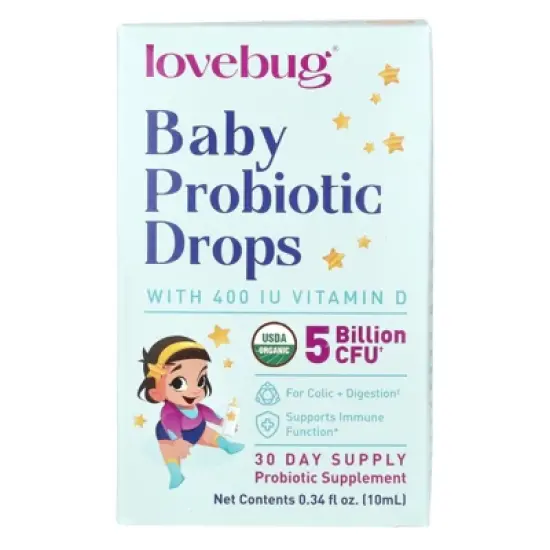 LoveBug Probiotics Baby Probiotic Drops with Vitamin D, 0.34 fl oz (10 ml) image {3}