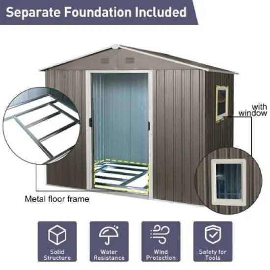 LOVMOR 8ft x 6ft Outdoor Metal Storage Shed with Window Grey image {7}
