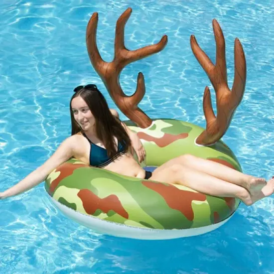 Swim Central 48" Camouflage Inflatable Inner Tube Ring Float with Antlers image {1}