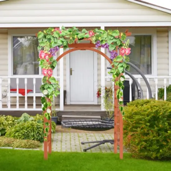 Tangkula 84.5" Outdoor Wood Arbor Natural Finish Arch Trellis Pergola Lattice image {7}
